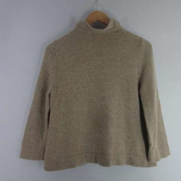 J. Crew Womens M Heather Beige 3/4Sleeve Wool Cashmere Cardigan Sweater M Ruffle - Picture 6 of 9